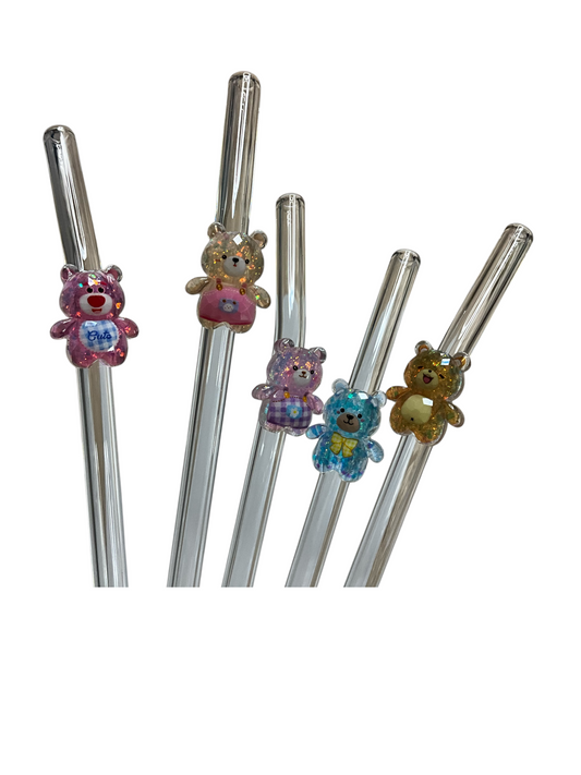 🧸 Glasstrohhalme mit süßen Glitzer-Teddys