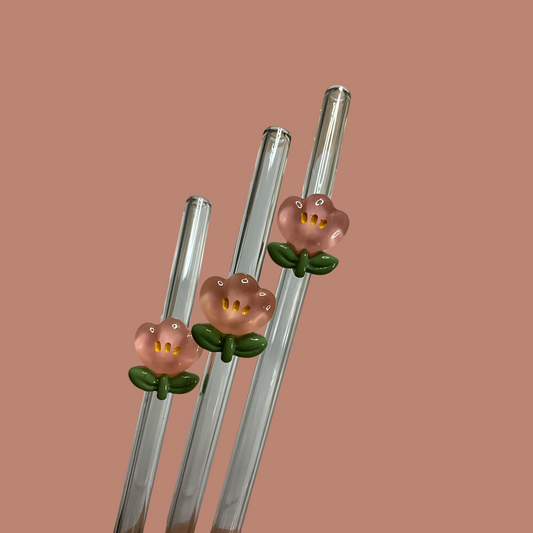 🌷 Glasstrohhalm mit Tulpenmotiv (je 1 Stück)