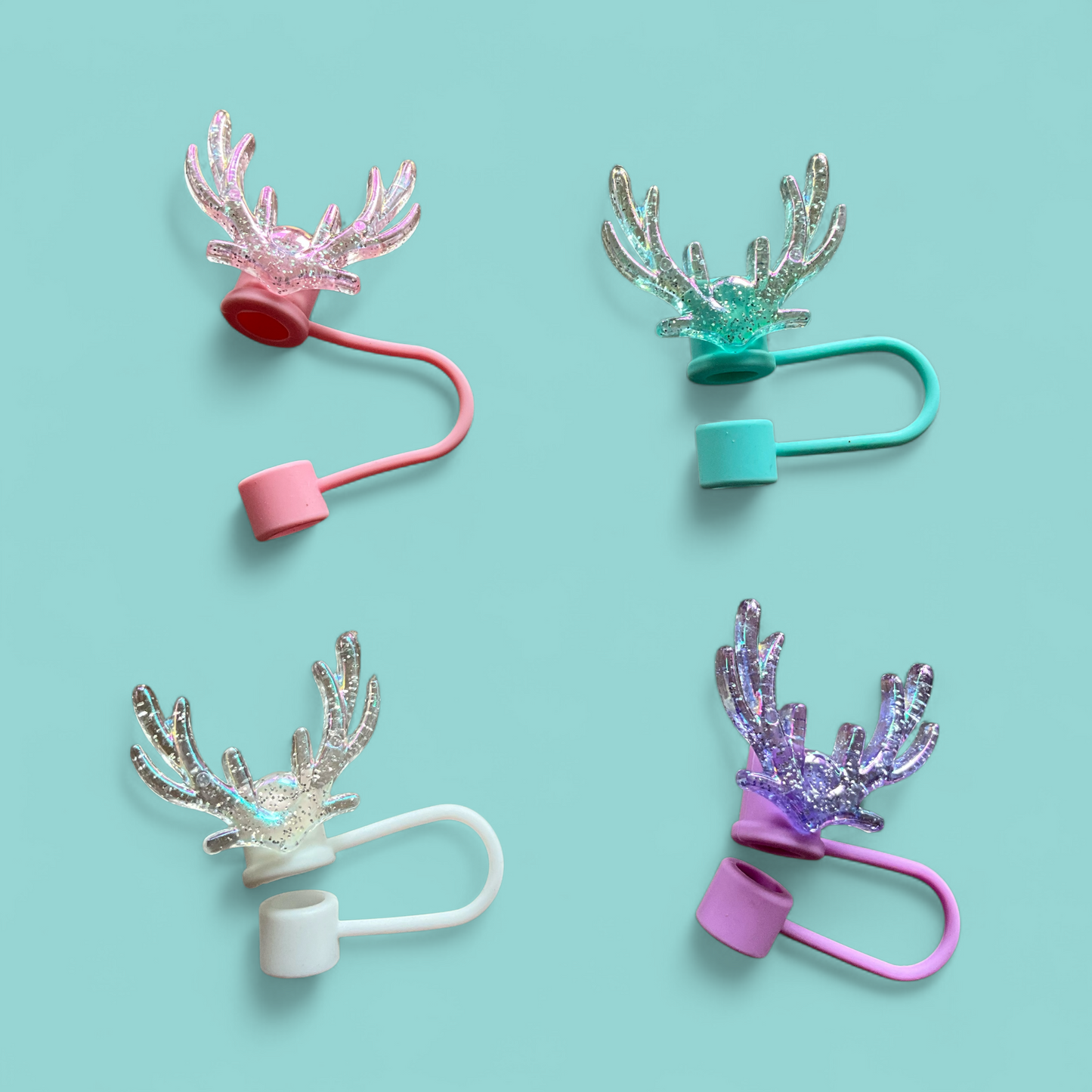 🦌✨ Rentier-Glitzer Geweih Trinkhalmabdeckungen – Christmas Vibes Edition ✨🦌