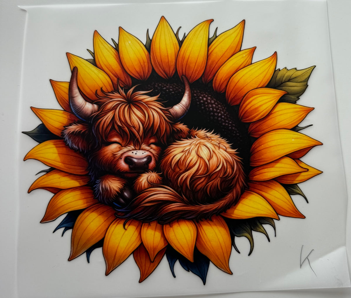 Textil-Sticker Sonnenblume mit Kuh kid size