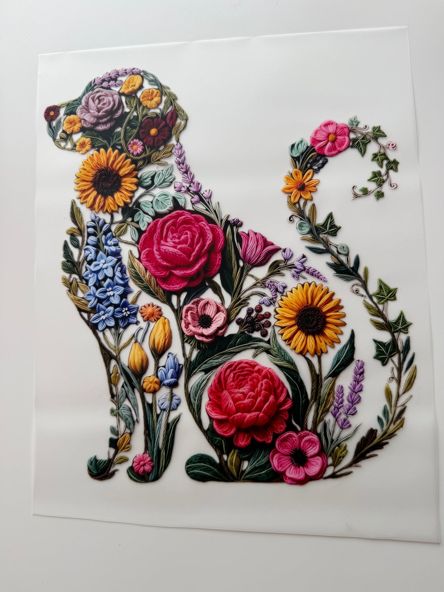 Hund mit Blumen
