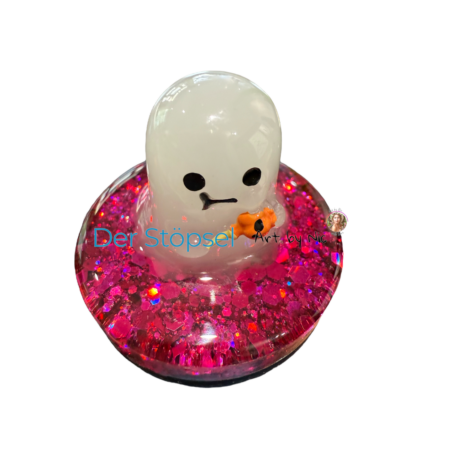 Der Stöpsel – Art by Nic | Halloween Edition „Pink Ghost mit Kürbis-Lolli“
