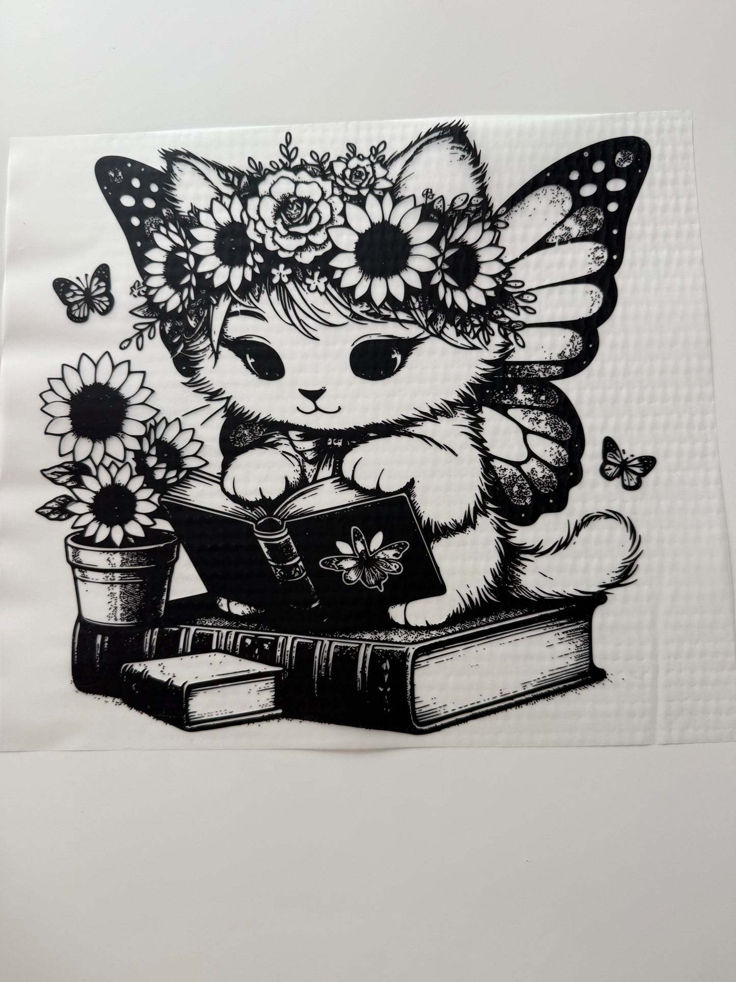 Textil-Sticker CAT and books black and white