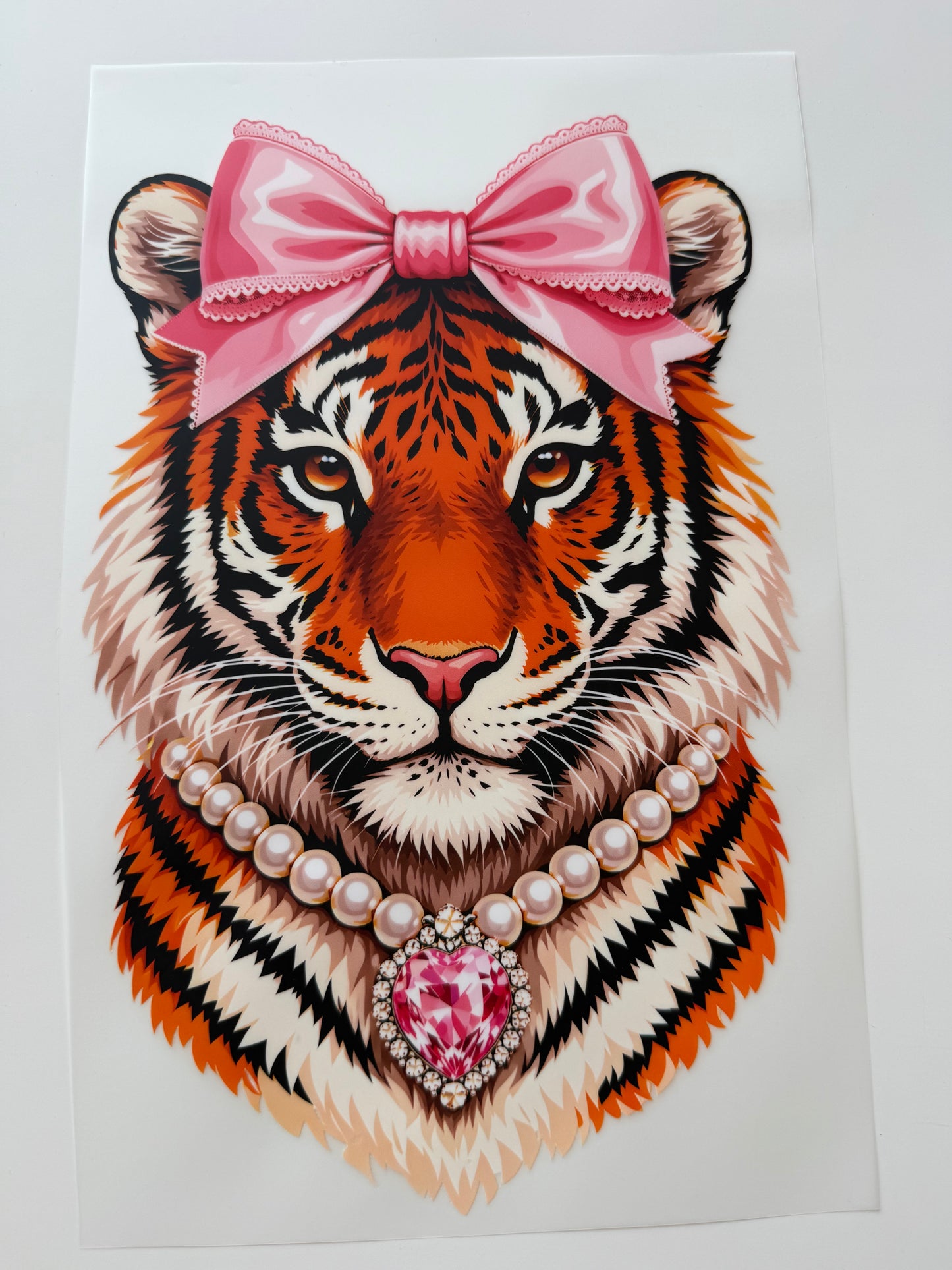 Textil-Sticker Tiger schleife rosa