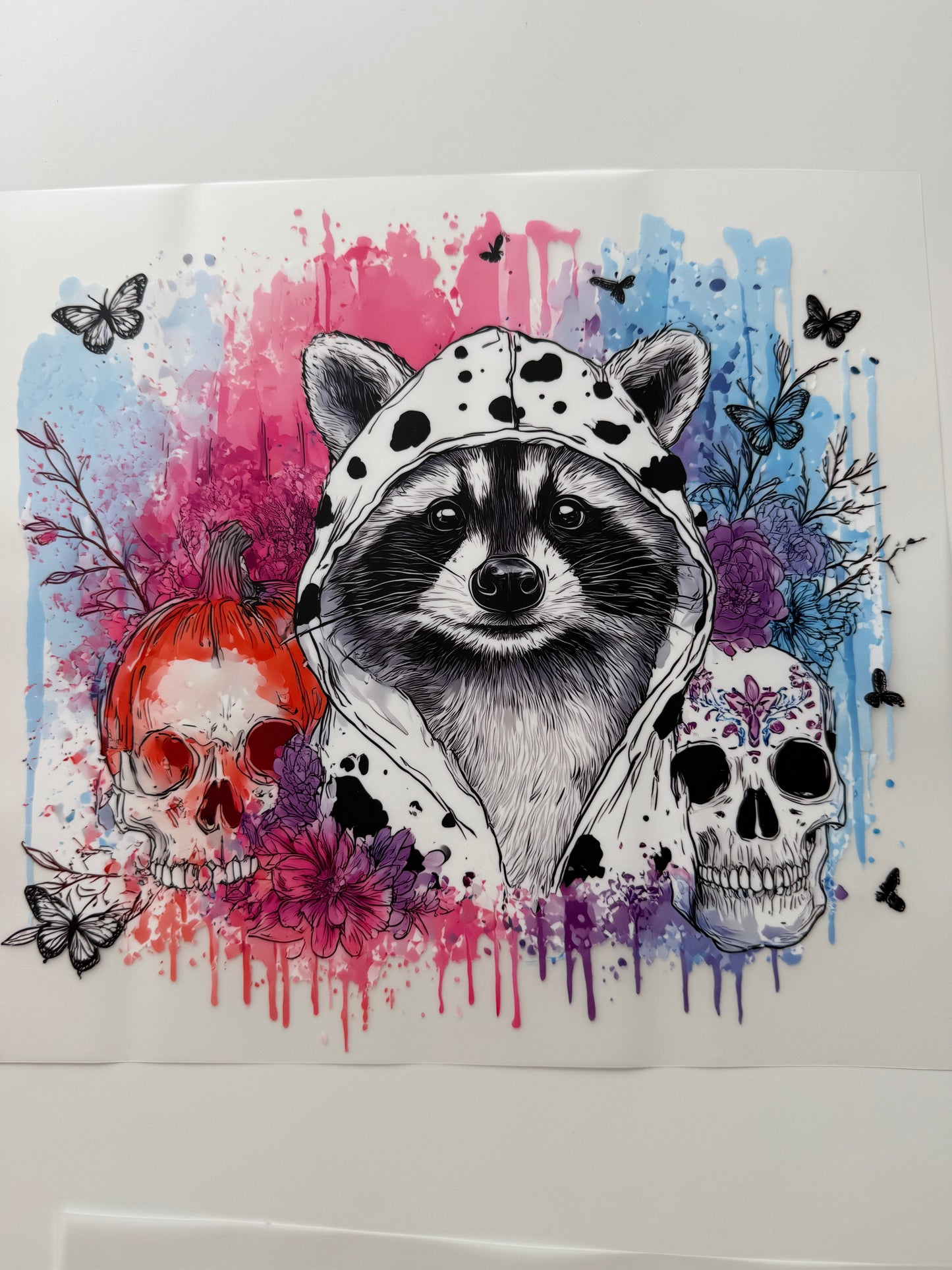 Textil-Sticker Waschbär und Skull