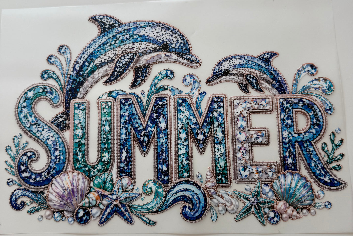 Textil-Sticker summer und Delphine