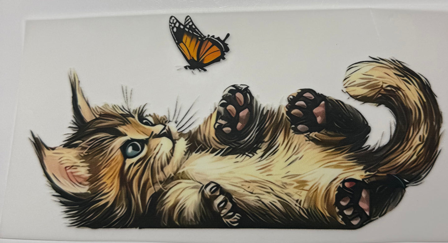Textil Sticker- kleine Katze mit Schmetterling