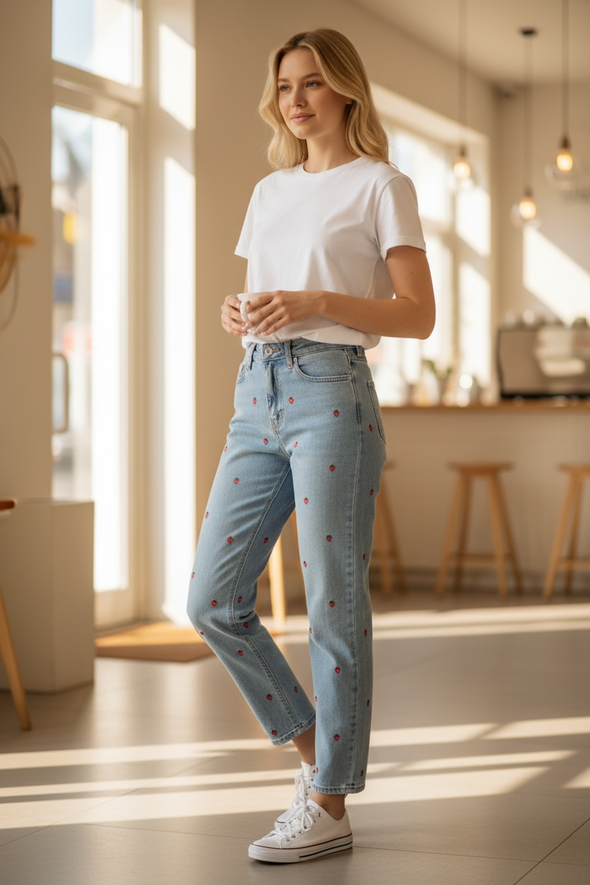 🍓 Erdbeer Mom Jeans – wow-Waschung & einfach zu cute