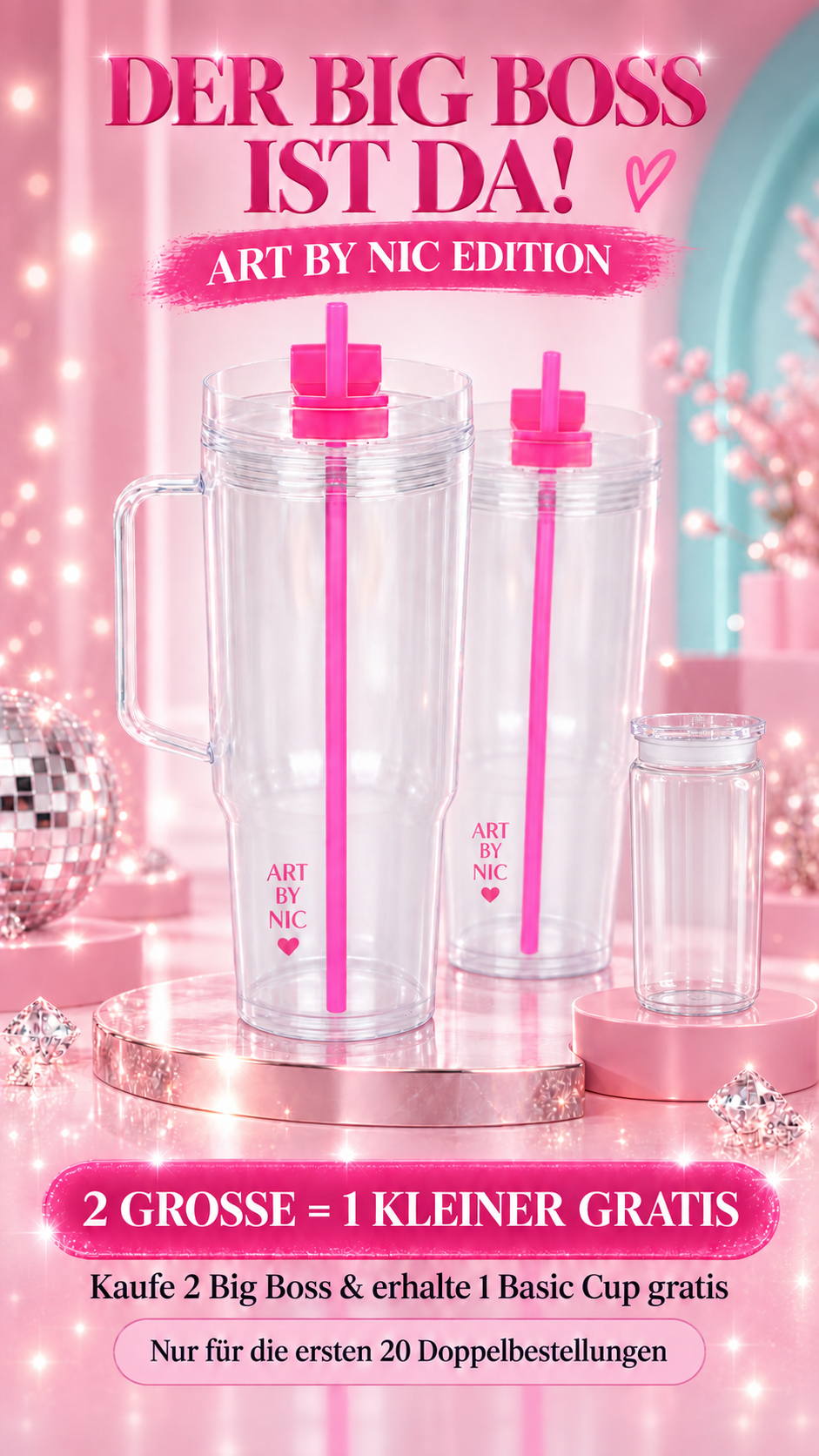BIG BOSS 💕– Art by Nic Edition | 40 oz Snow Globe Cup