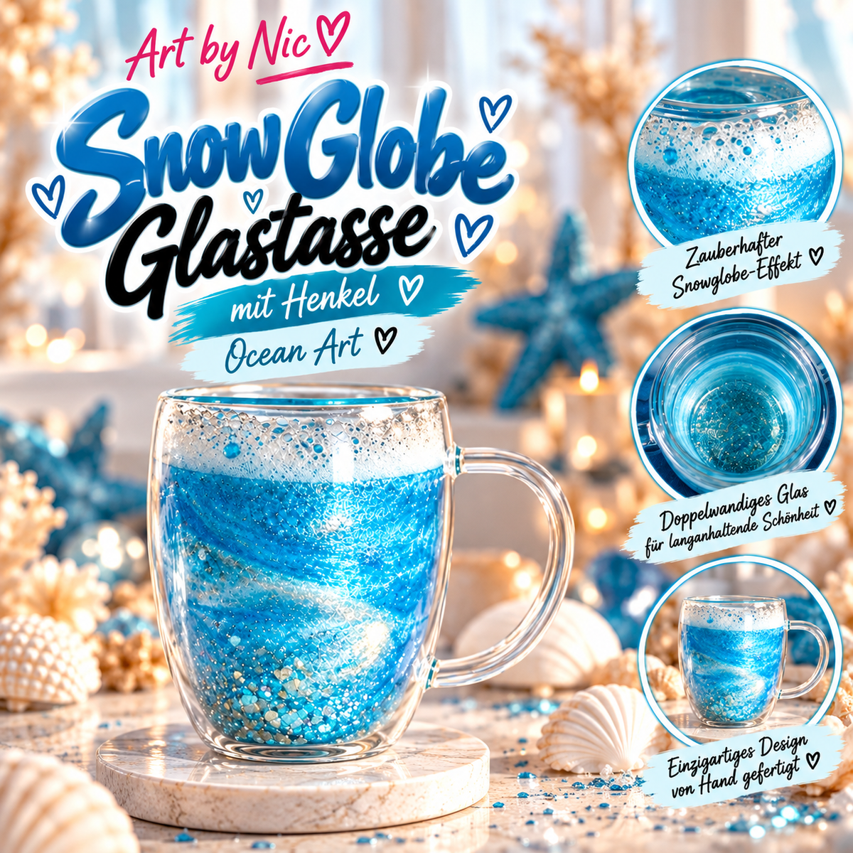 Ocean Art – Snowglobe Glastasse | 350 ml ✨ FIX FERTIG 💕