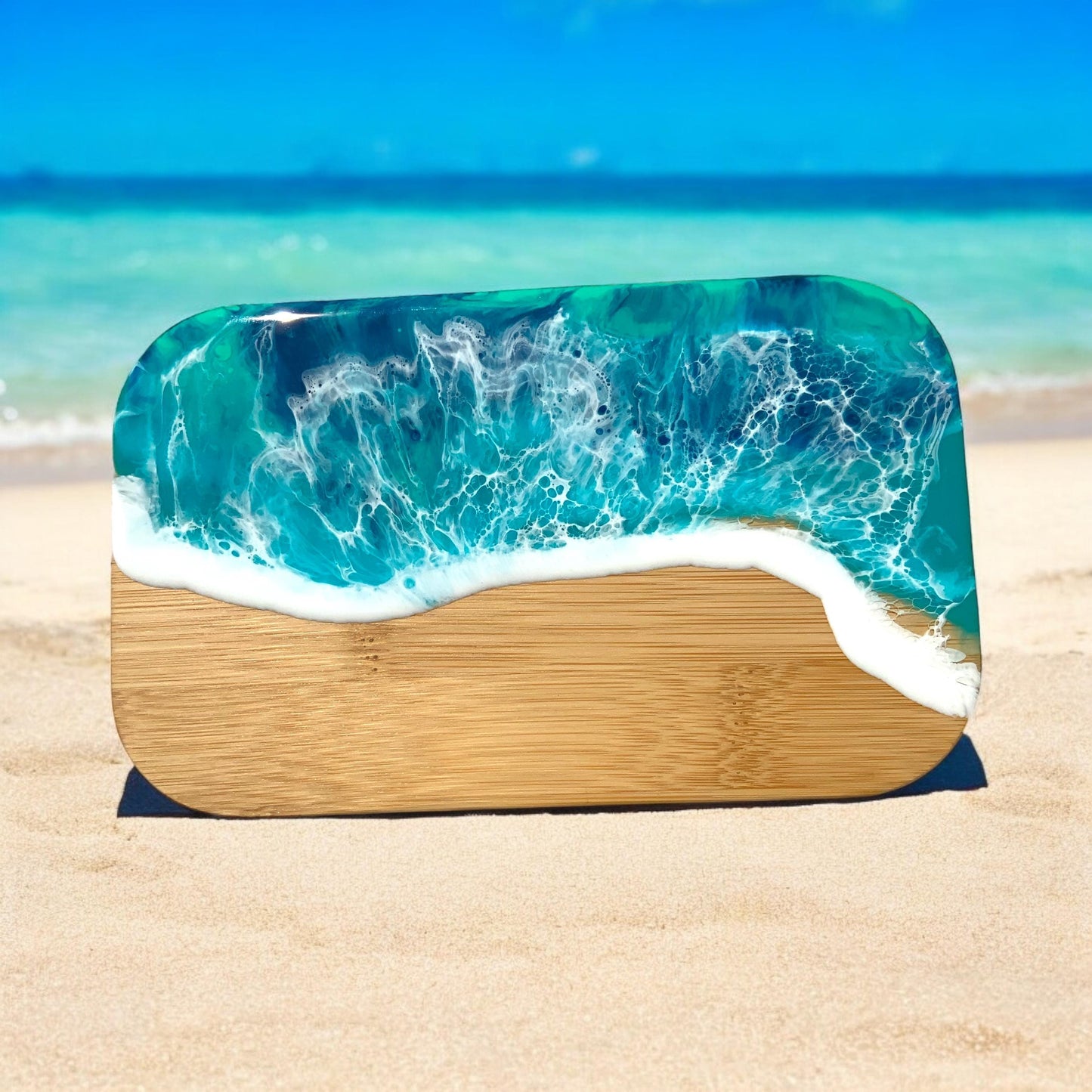 Butterdose mit Ocean Art Deckel aus Resin Bambus Keramik handveredelt maritime Kuechendeko Geschenkidee Unikat Küchenaccessoire