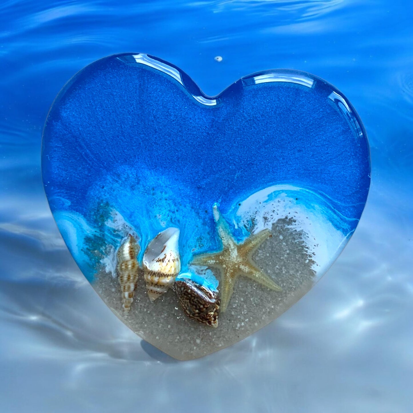 Handyhalter Ocean Art Resin mit Muscheln und Sand Handgemacht Handy Grip Pop Socket Smartphone Halterung Meer Seestern Glitzer Blau Handy