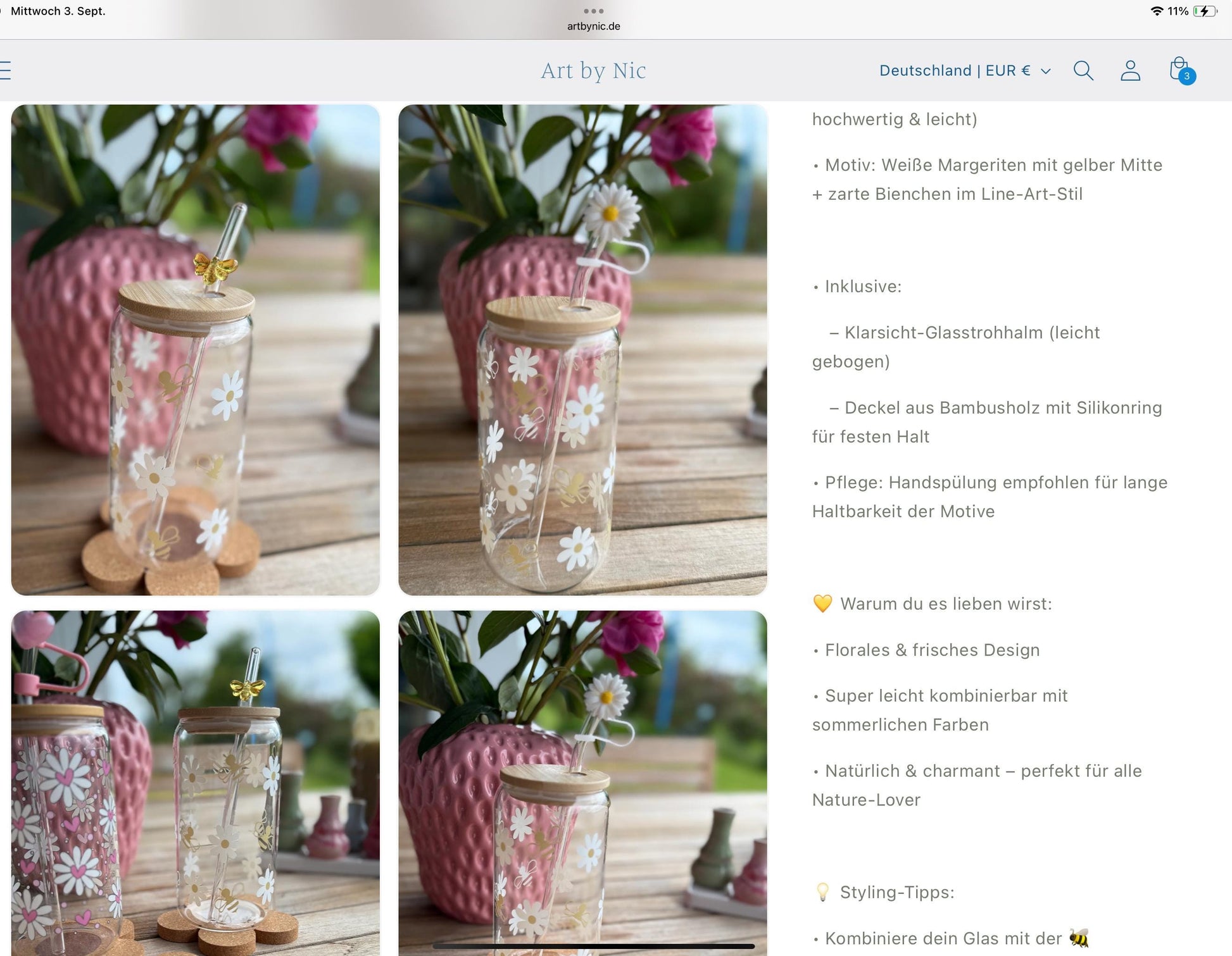 Bee Bloom – Design-Trinkglas mit Blumen & Bienen