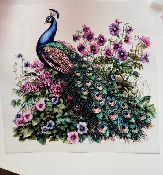 Pfau und Blumen
