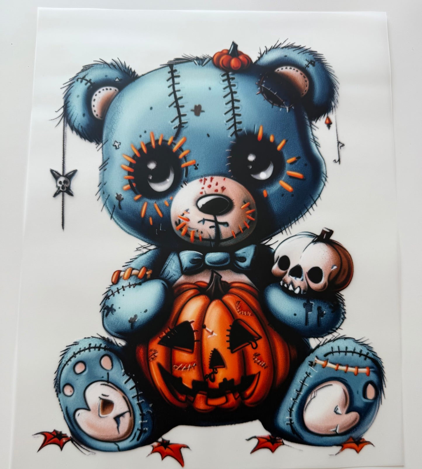 Textil-Sticker Teddy mit Kürbis