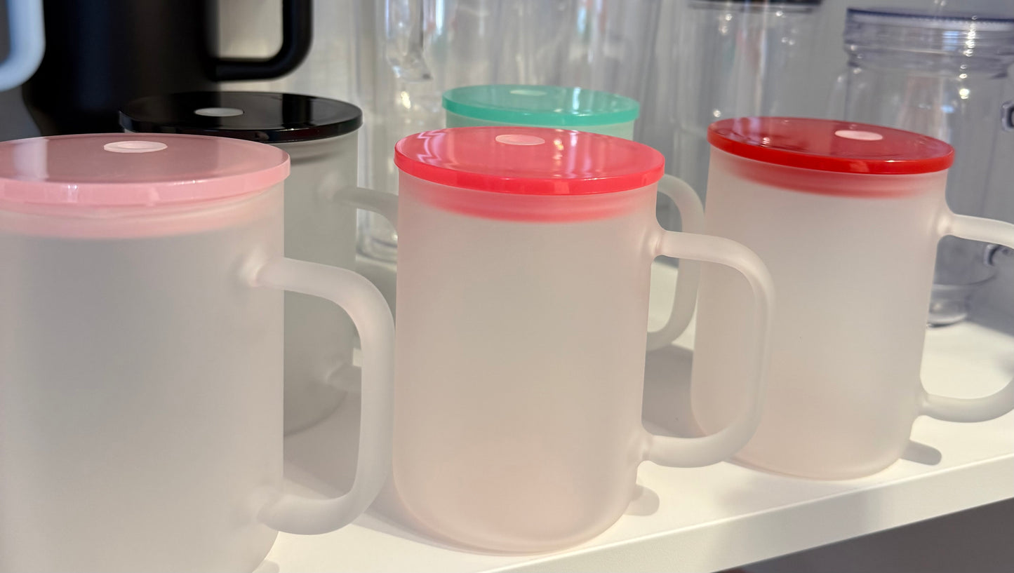 Frosted Glas Cup – handmade by Art by Nic 500ml individuell inklusive Sticker