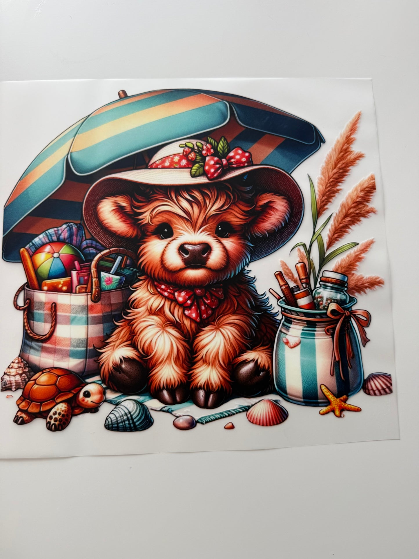 Textil-Sticker Kleine cute Kuh am Beach