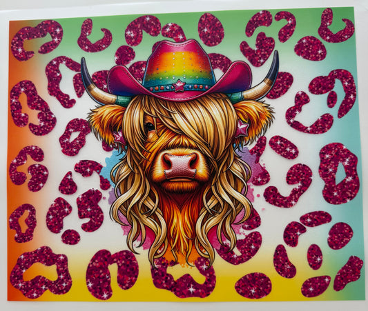 Textil-Sticker Cow Glitzer pink