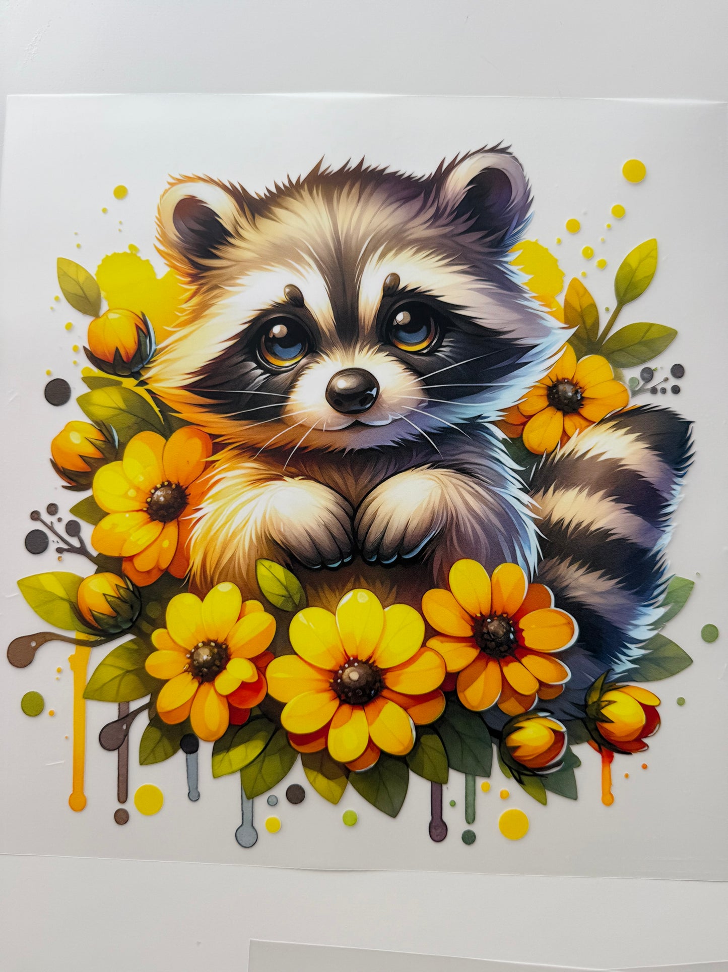 Textil-Sticker Waschbär mit Blumen