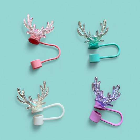 🦌✨ Rentier-Glitzer Geweih Trinkhalmabdeckungen – Christmas Vibes Edition ✨🦌