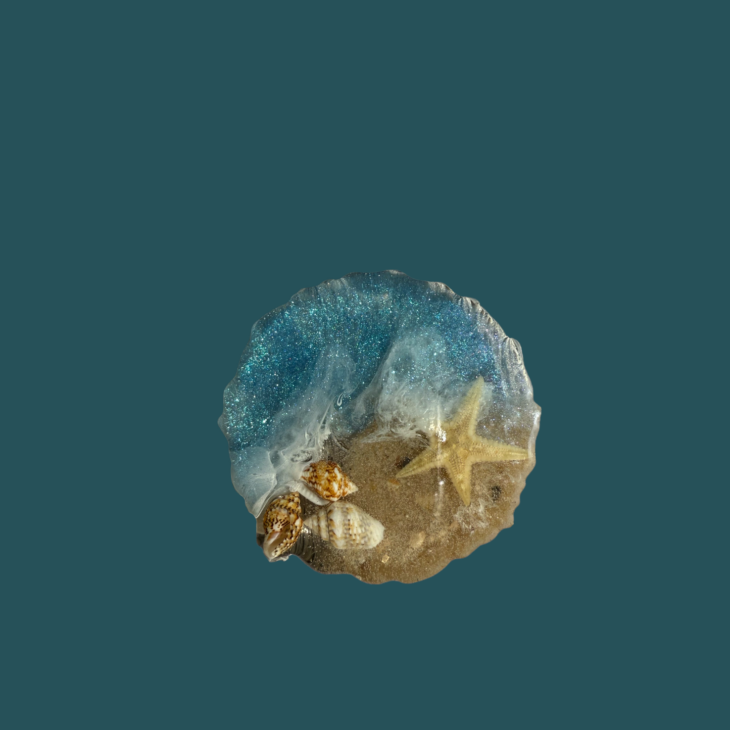 Ocean Art Resin-Magnet – handgefertigt mit echtem Sand & Muscheln