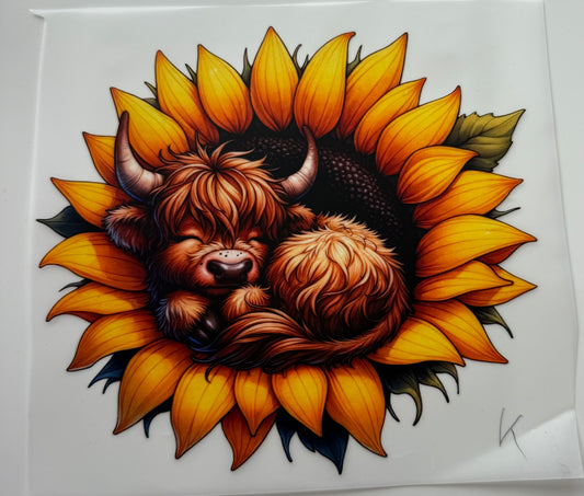 Textil-Sticker Sonnenblume mit Kuh kid size