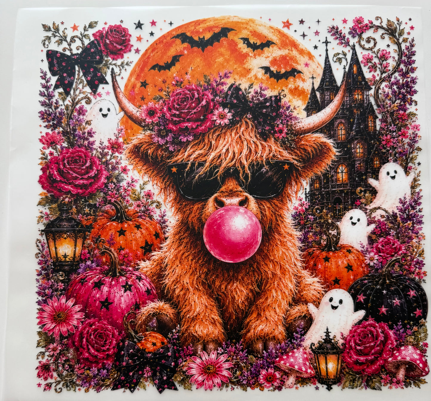 Textil-Sticker Kuh mit Kaugummi spoky