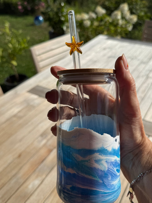 Ocean Art Trinkglas – handgegossen mit Resin 💙🩵💙