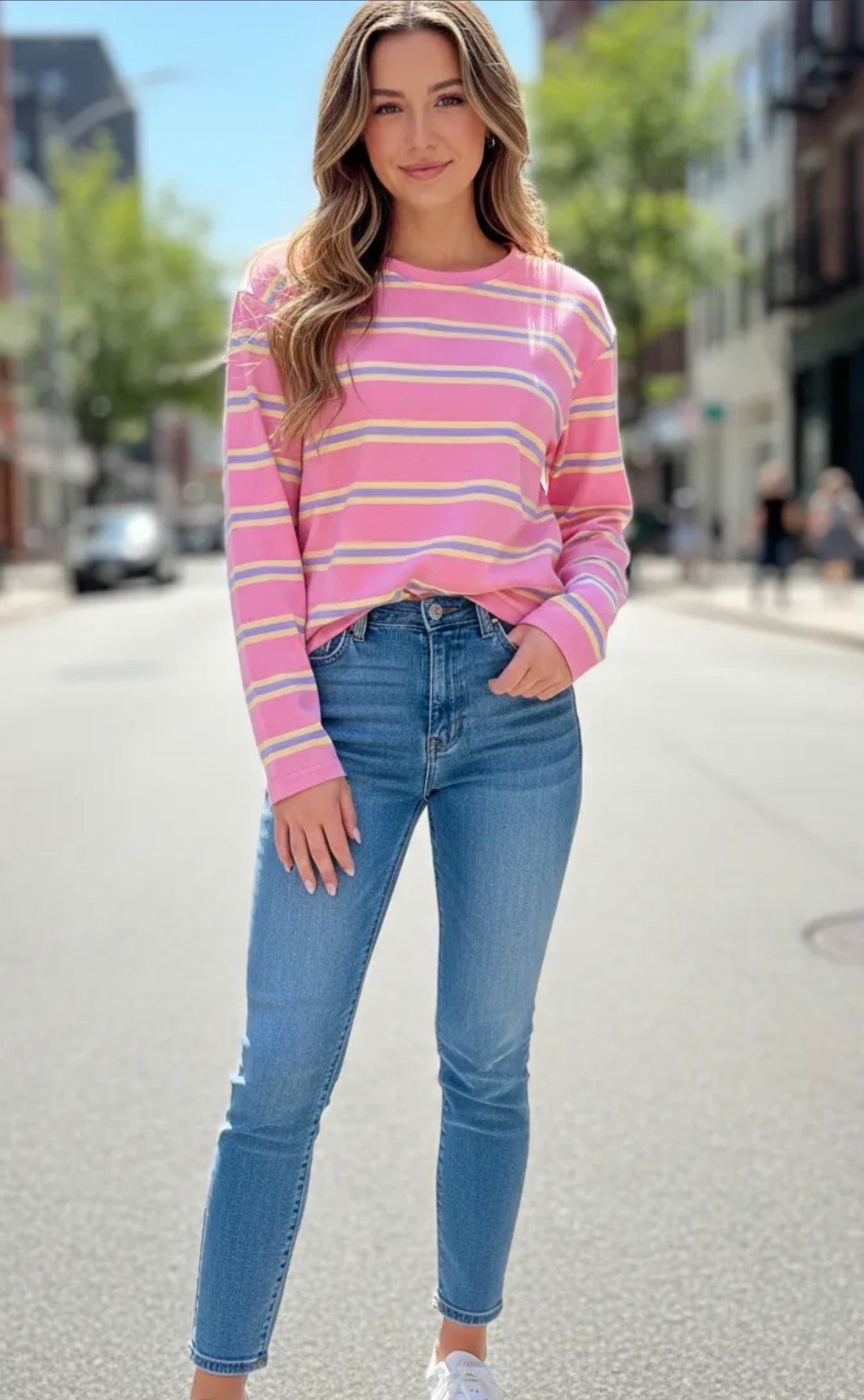 💕 Rosa Streifen-Langarmshirt aus 100 % Baumwolle