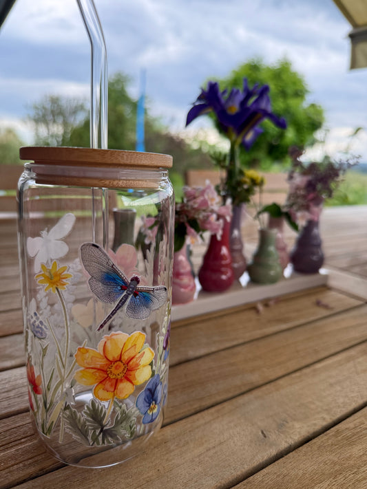 Wildblumen-Design-Trinkglas – 470 ml – Natürlich schön & handveredelt