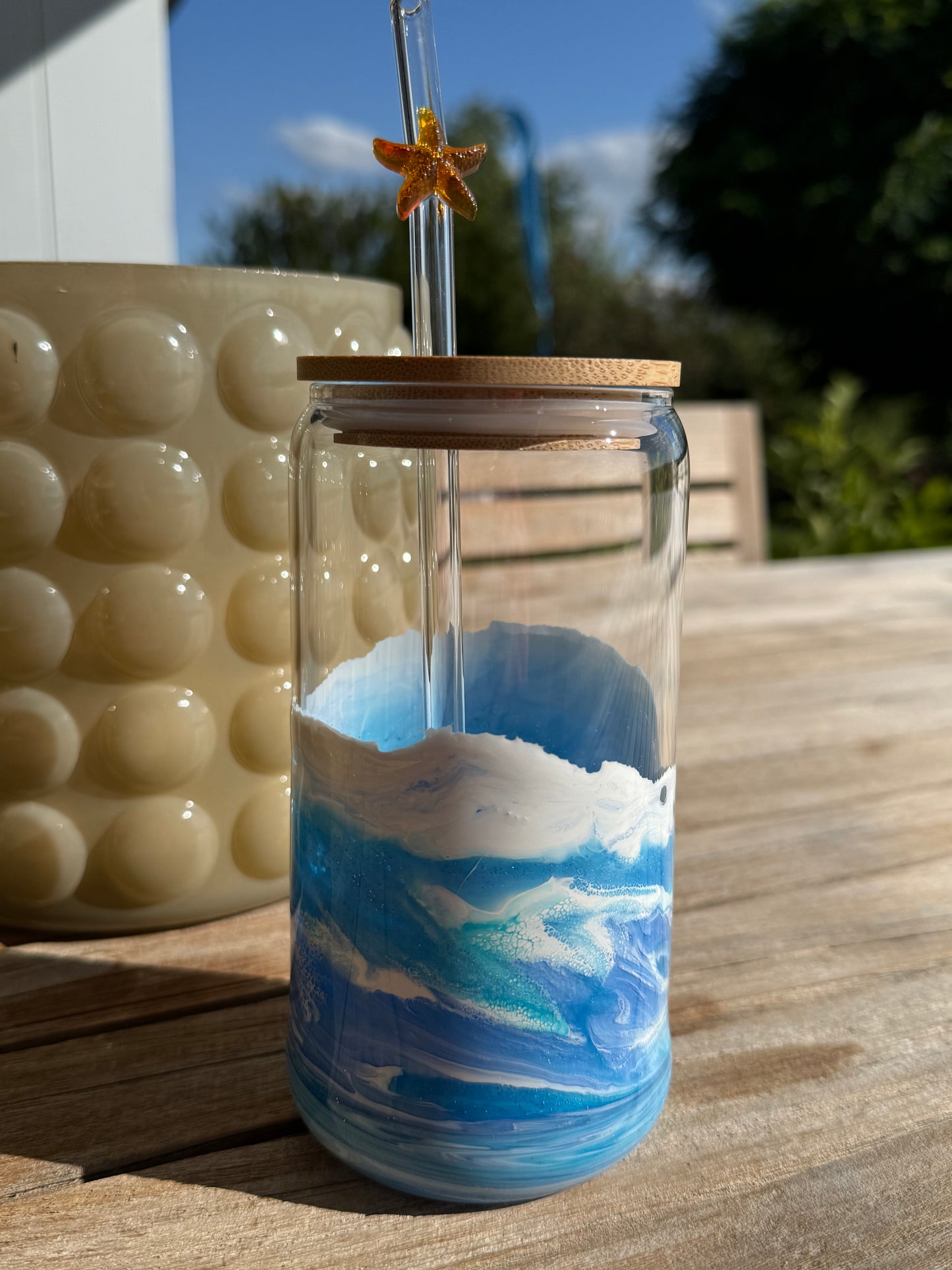 Ocean Art Trinkglas – handgegossen mit Resin 💙🩵💙