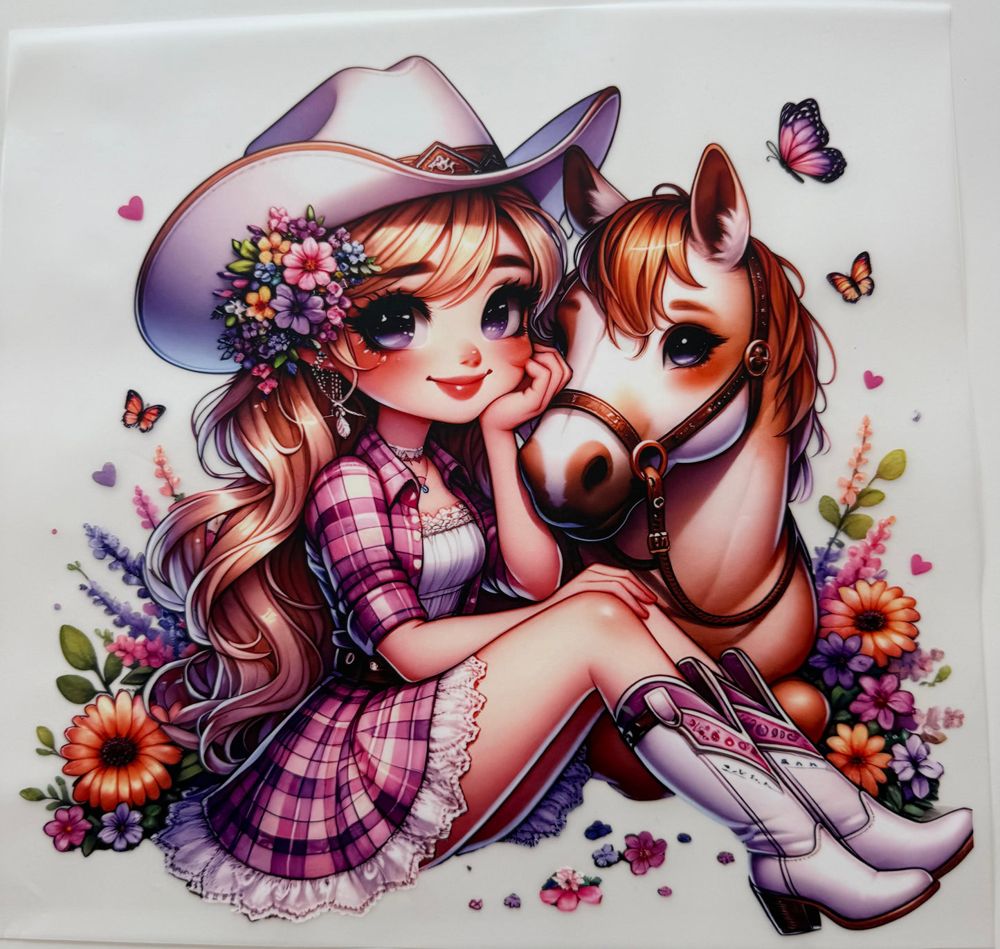 Textil-Sticker Sonnenblumen Mädchen und Pony