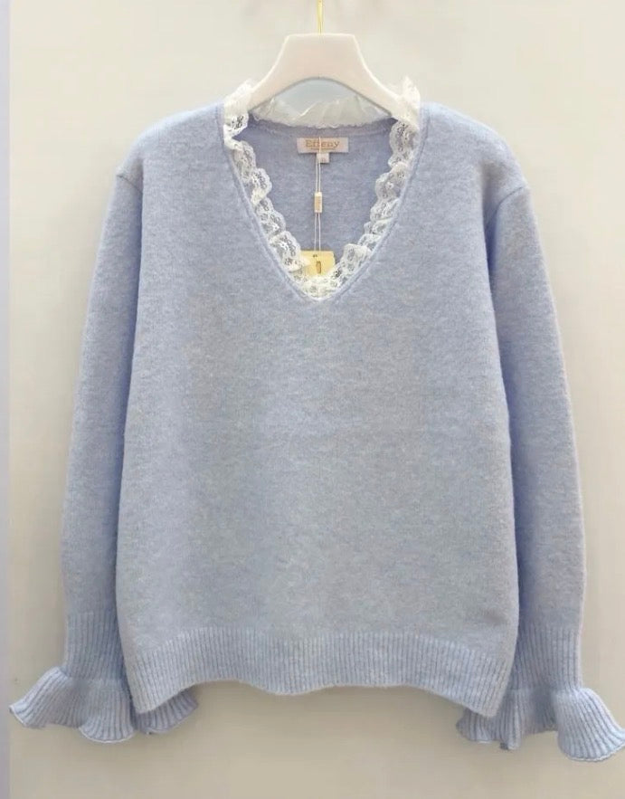 Feinstrick-Pulli mit Spitze & Rüschenärmeln – einfach wow