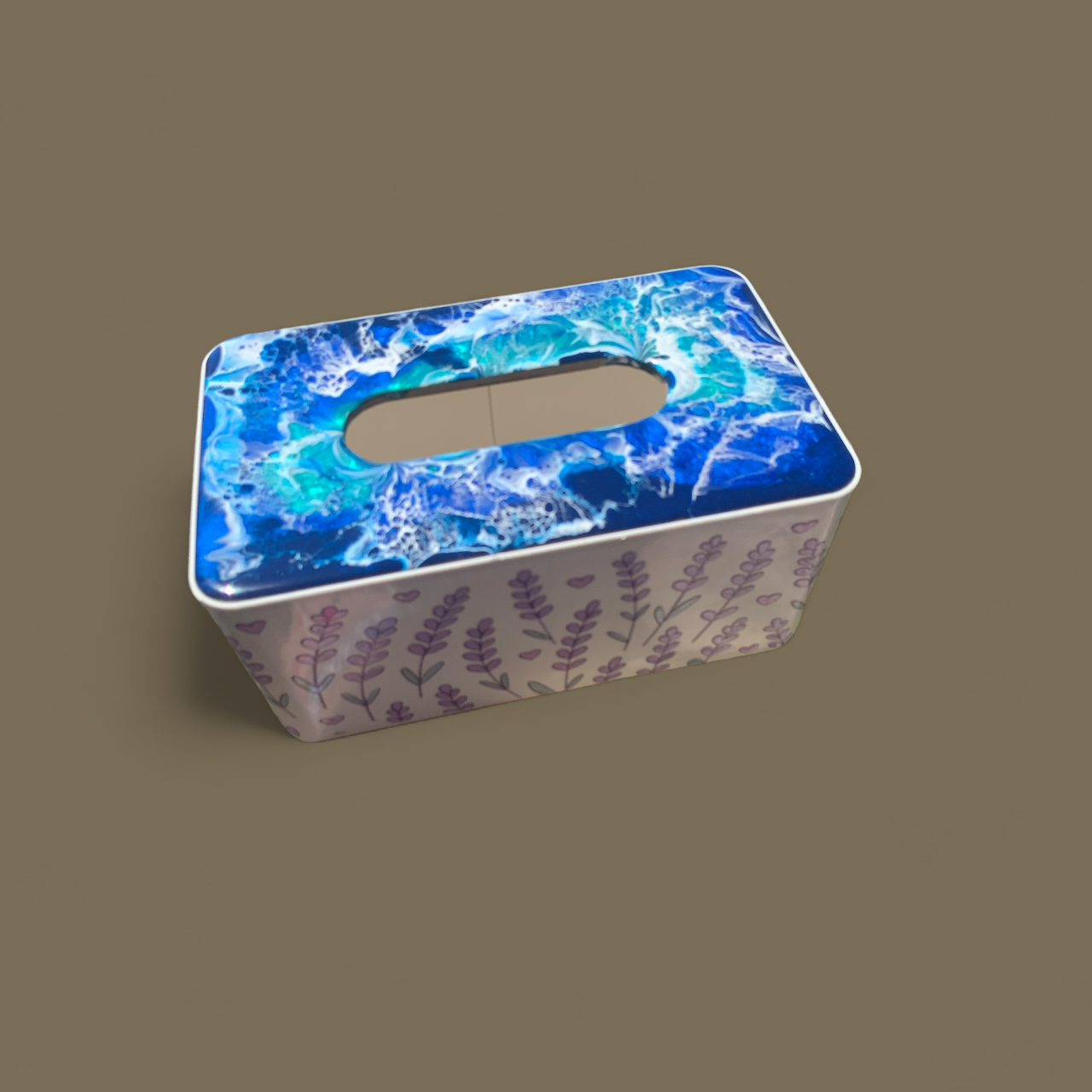 Taschentuchbox mit handveredeltem Resin-Deckel – Ocean Art Unikat