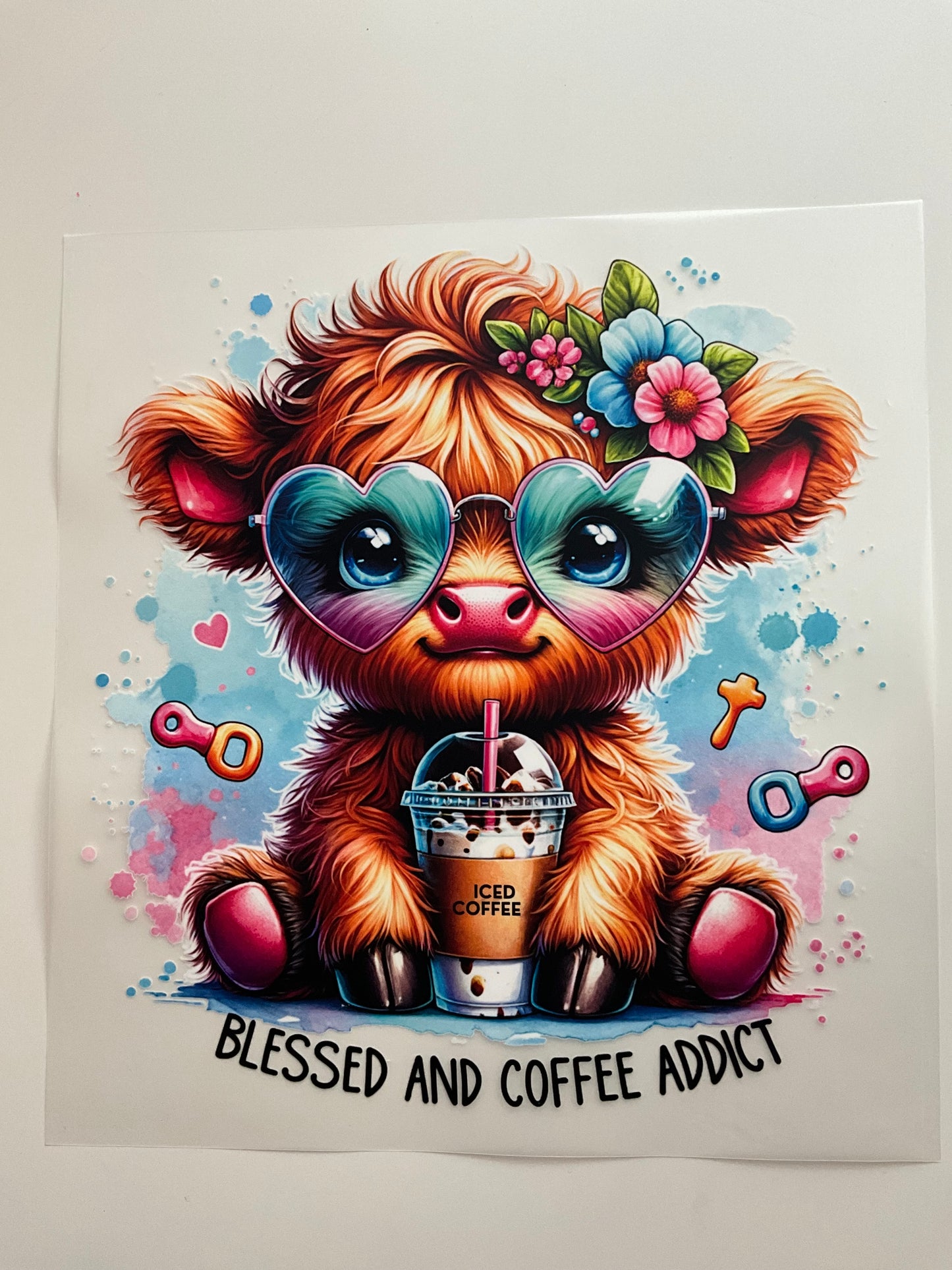 Textil Sticker- blessed and coffee addict