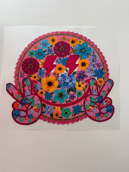 Textil-Sticker Smiley Blumen / Kid size