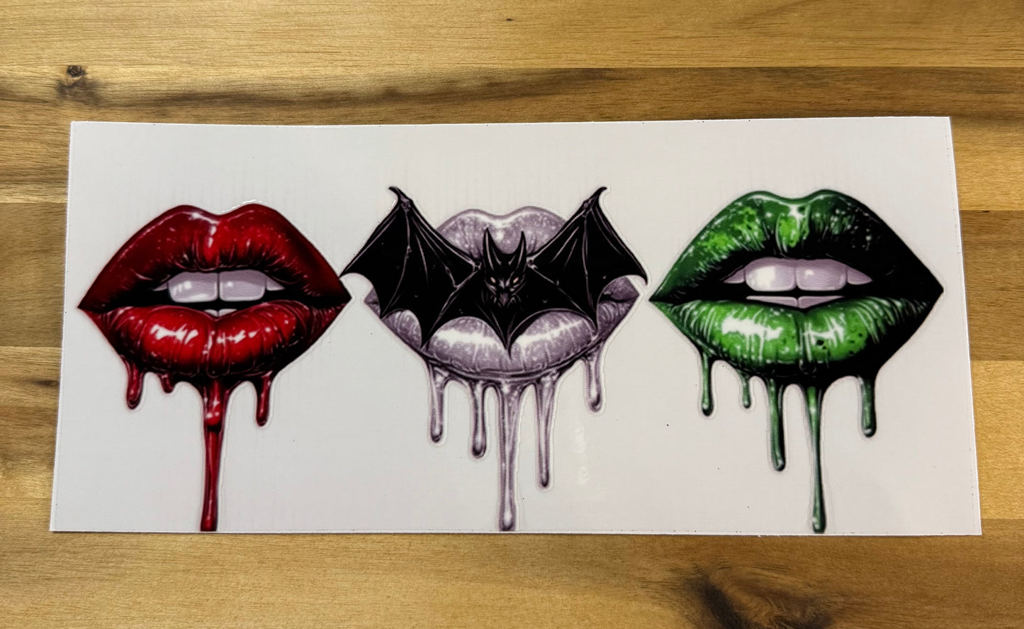 Lips green and red and bat