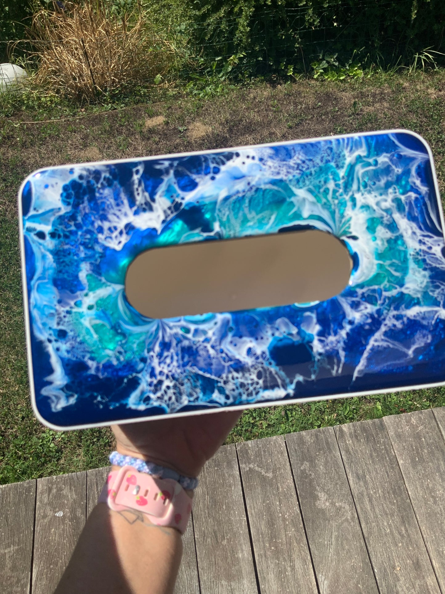 Taschentuchbox mit handveredeltem Resin-Deckel – Ocean Art Unikat