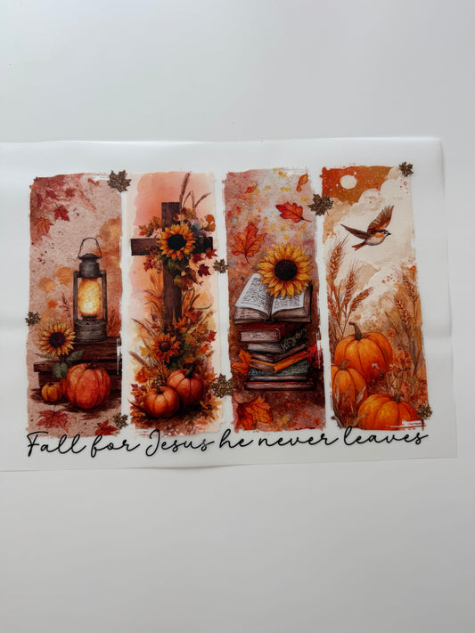 Textil-Sticker Fall for Jesus he never ….