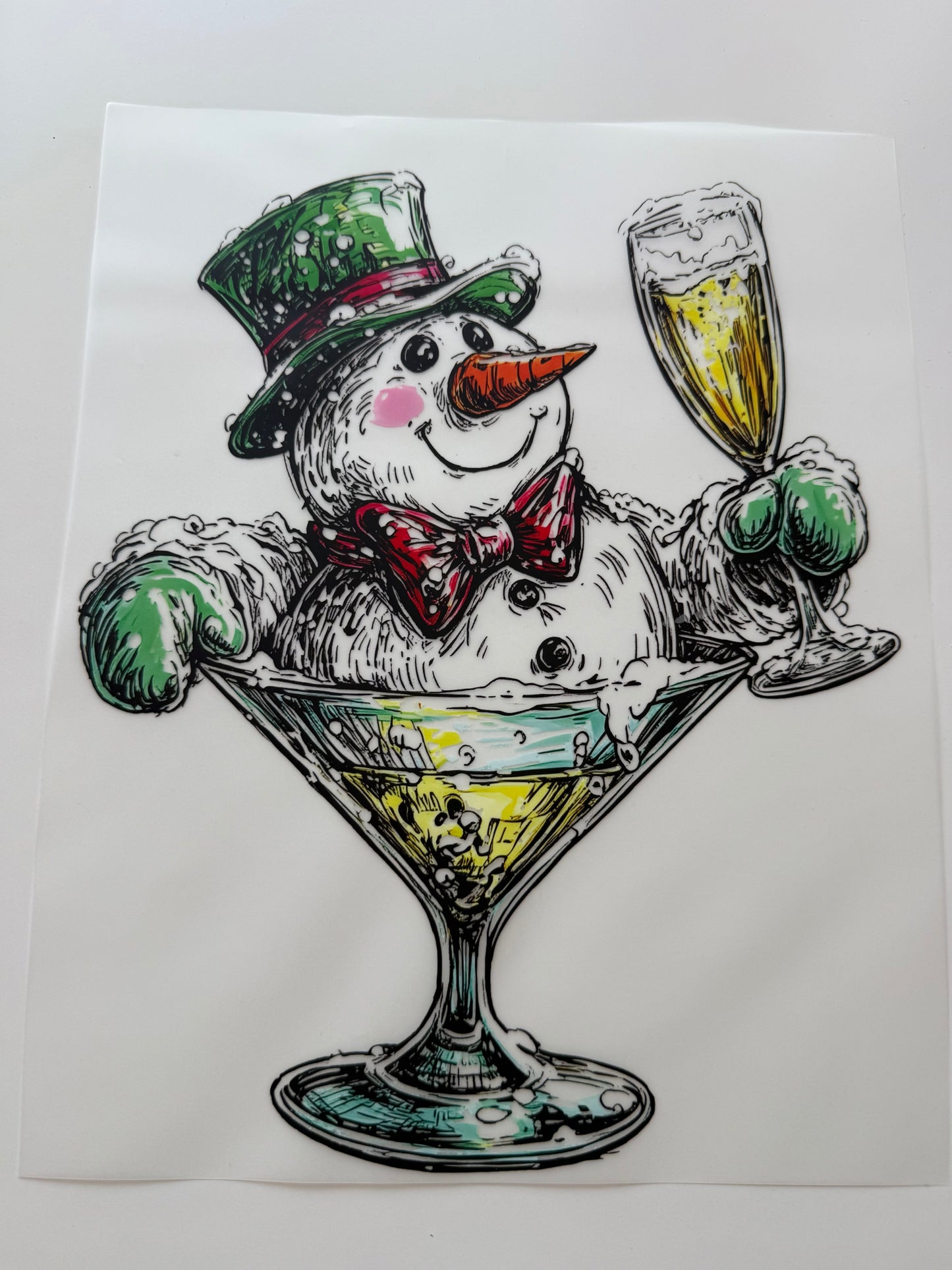 Textil-Sticker Schneemann im Sektglas