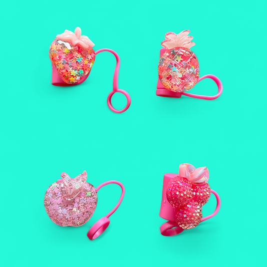 🍓✨ Fruchtig-glitzernde Trinkhalmabdeckungen – Pink Fruit Edition ✨🍍