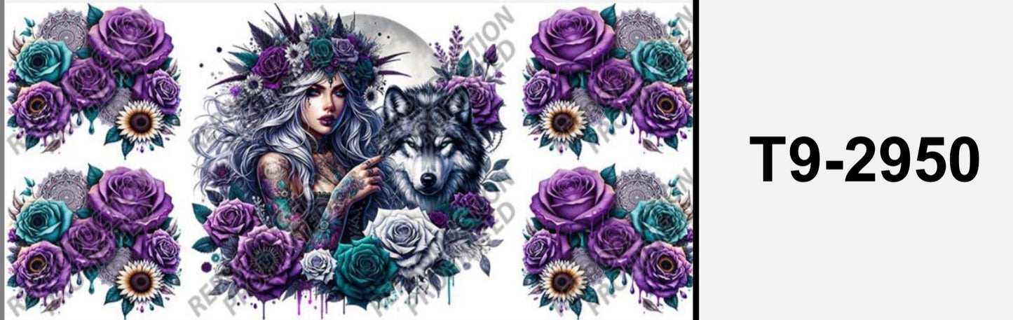 Girl wolf and flower T9-2950