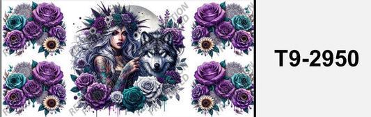Girl wolf and flower T9-2950
