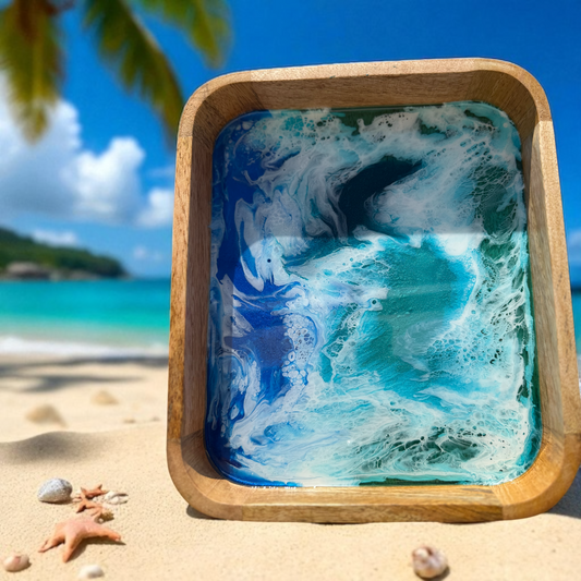 Ocean Art Mango-Holz-Tablett – Wellen, die bleiben 🌊💙