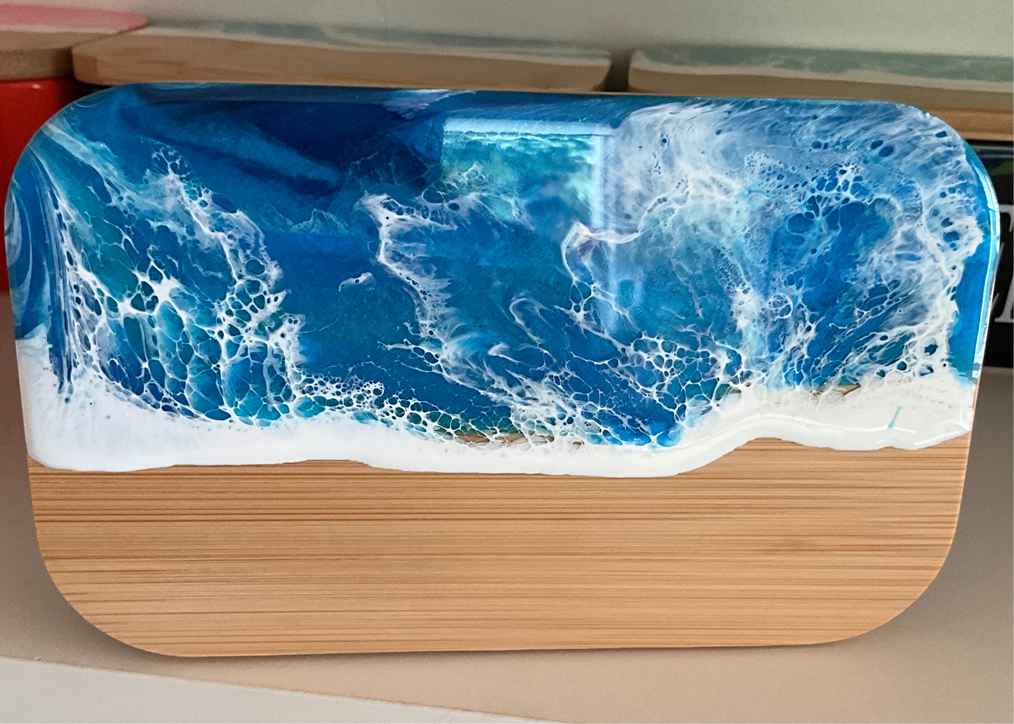 Butterdose mit Ocean Art Deckel aus Resin Bambus Keramik handveredelt maritime Kuechendeko Geschenkidee Unikat Küchenaccessoire