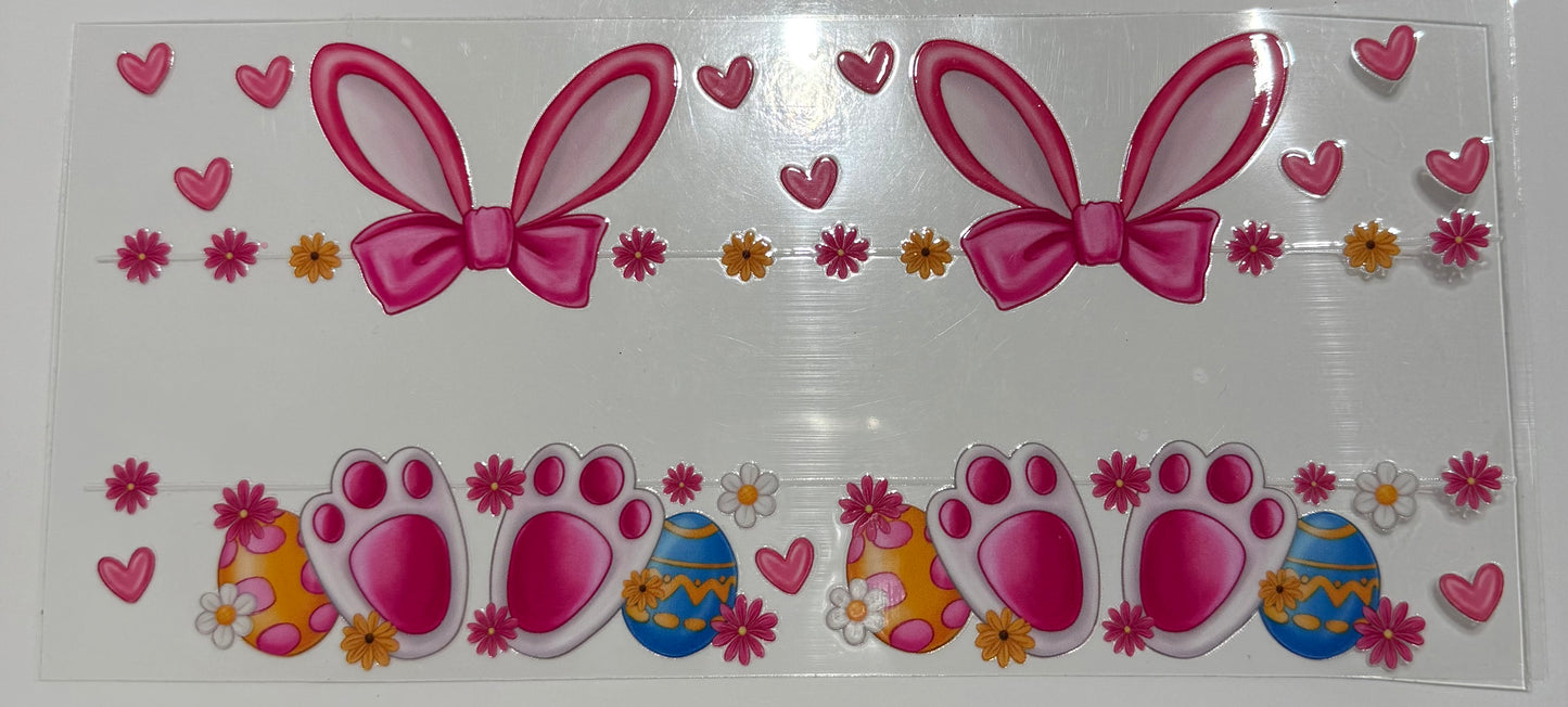Pink bunny feeds