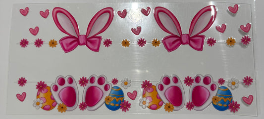 Pink bunny feeds
