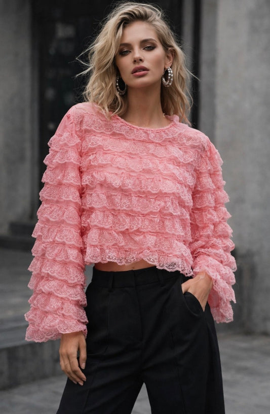 🌸 Bella Lace – Rosa Traumbluse