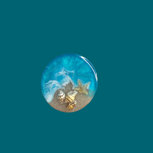 Ocean Art Resin-Magnet – handgefertigt mit echtem Sand & Muscheln