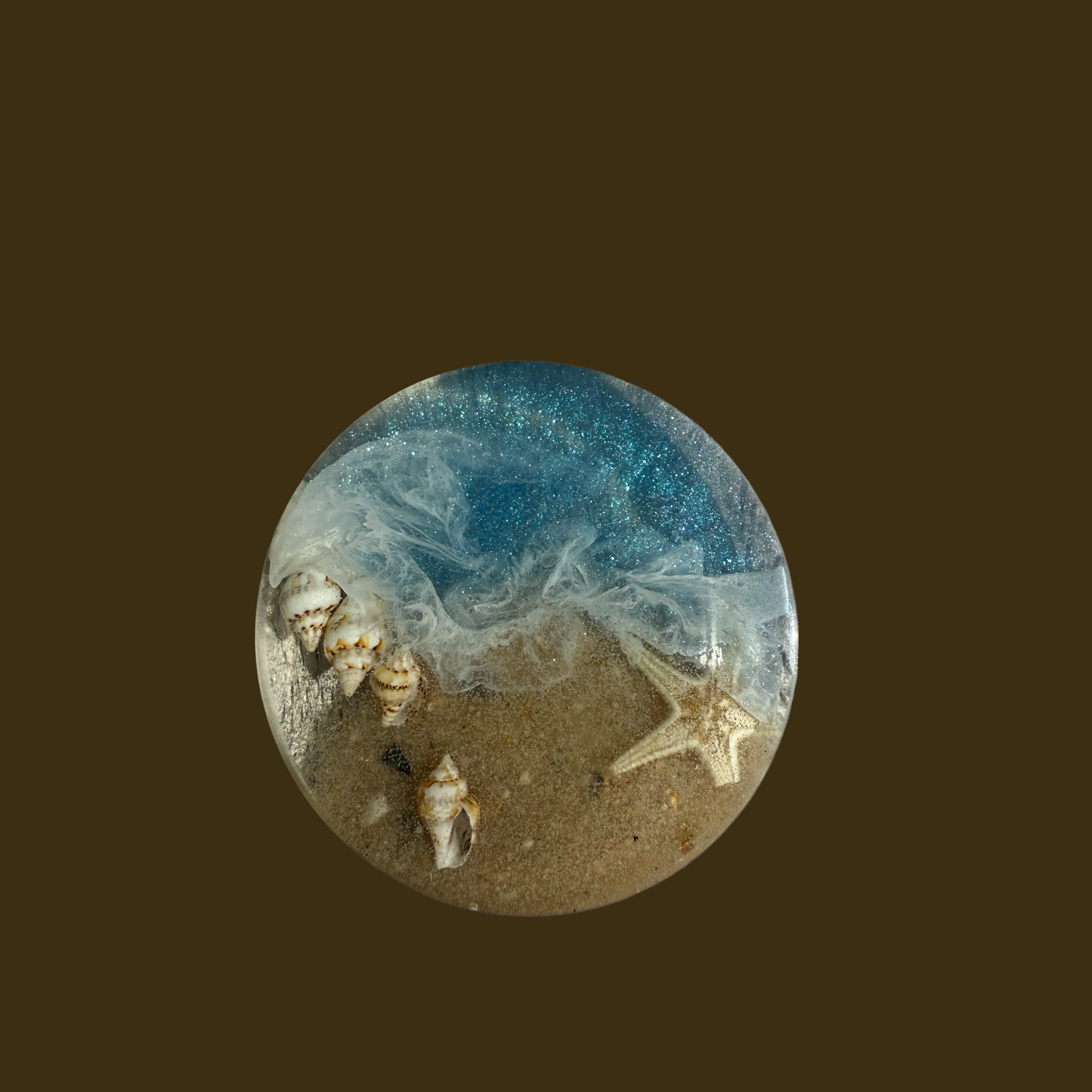 Ocean Art Resin-Magnet – handgefertigt mit echtem Sand & Muscheln